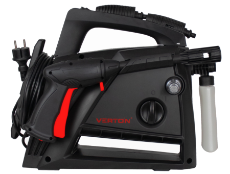 Мойка выс.давл.VERTON WM-1500 (1500 Вт.,давл. мин/макс 80/120 бар,расх. воды мин/макс 5,0/5,5 л/мин., 5м шланг, пеногенератор с рег. подачи, веерная насадка, грязевая фреза, внутр. фильтр тонк. очистки, функция автостоп, самовсасывание, пласт. помпа)
