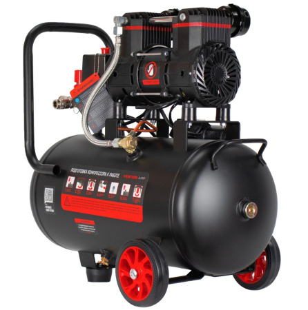 Компрессор безмасляный Verton Air AC-24/260 (230/50 В/Гц, б/масл. 260л/мин, V 24 л, макс. дав.8 бар, мощн. 1,1кВт, част. вращ. двиг. 2850 об/мин,рапид/быстросъем, асинх. однофаз.)