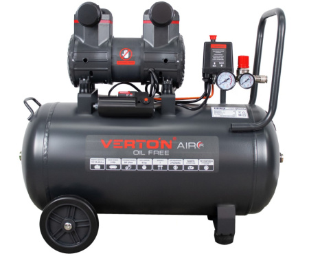 Компрессор безмасляный Verton Air AC-50/260 (230/50 В/Гц, б/масл, 260л/мин, V 50л, макс. дав.8 бар, мощн. 1,5 кВт, част. вращ. двиг. 2850 об/мин,рапид/быстросъем асинх. однофаз.)