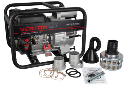 Мотопомпа Verton для сильнозагрязненной воды DWP 80/1200 (7л.с/212см3,80мм/3", 1200л/мин,72м3/ч,h8м/26,d30мм)