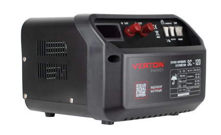 Пуско-зарядное устройство VERTON Energy SC-120 (напр.сети 230/50 В/Гц,напр.АКБ 12/24В,емкость зар. АКБ (мин/макс) 20-400 Ач,макс.ток зар./зап. 40А/120А,WET, 12В потр.мощн. 1,08/2,16кВт,3 реж, зар,IP20)