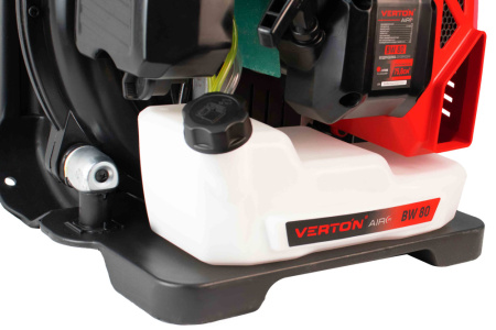 Воздуходувка ранцевая бензиновая VERTON BW80 (V двигателя 75,6см3,мощность 3,1кВт/4,1л.с,скор. возд.105м/сек,произв. в воздух. реж.1500м3/ч,Vбак 2л.,уровень шума 110дБ)