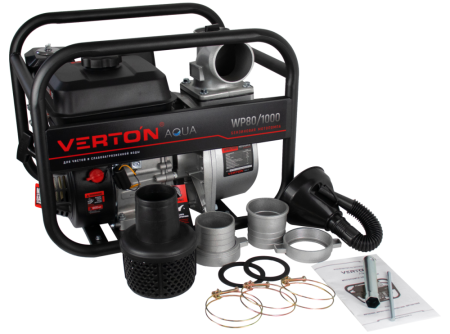 Мотопомпа Verton WP 80/1000 (7л.с/212см3,80мм/3", 1000л/мин,60м3/ч,h8м/26,d8мм)