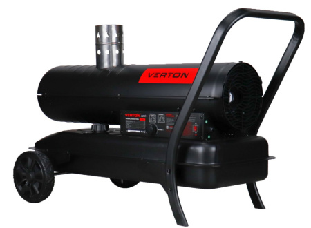 Дизельная тепловая пушка Verton Air DH-36DМ (Непрям.нагрев,36кВт,750м3/ч.,2.4кг/ч,бак 51л.,D выхл.трубы 110мм.,цифр.дисплей,манометр,защита от перегрева,колеса,дизель/керосин)