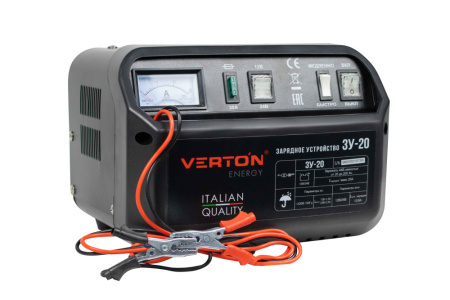 Зарядное устройство VERTON Energy ЗУ-20 (230/50 В/Гц,мощн. 300Вт, напряж. аккум. 12/24В, емкость обсл. аккум. 20-200 Ач, заряд. ток (пик/норм) 12/8 А)