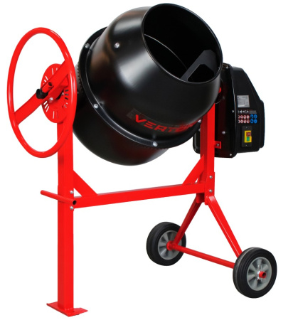 Бетоносмеситель VERTON MIX СМ-140 (мощн.600 Вт, 230V, вен.чугун,V бака 140л ,V гот. смеси 90л, ø бака 500 мм, высота бака 610 мм, толщина 1,1/1,6 мм, руч. фиксация, колесо ø20,5 см резина, лопасти литые)