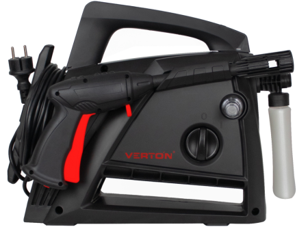 Мойка выс.давл.VERTON WM-1500 (1500 Вт.,давл. мин/макс 80/120 бар,расх. воды мин/макс 5,0/5,5 л/мин., 5м шланг, пеногенератор с рег. подачи, веерная насадка, грязевая фреза, внутр. фильтр тонк. очистки, функция автостоп, самовсасывание, пласт. помпа)