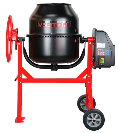 Бетоносмеситель VERTON MIX СМ-140 (мощн.600 Вт, 230V, вен.чугун,V бака 140л ,V гот. смеси 90л, ø бака 500 мм, высота бака 610 мм, толщина 1,1/1,6 мм, руч. фиксация, колесо ø20,5 см резина, лопасти литые)