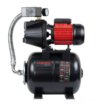 Насосная станция автоматическая Verton AQUA PS900C (Чугун,900Вт,230 В//50 Гц,Q max50л/мин,V 20л.глуб.8м,Hmax45м,диам вх./вых.1",давл 3 бар,Tmax жидк. 0-60°C, внеш. диам. шланга32 мм,внутр.диам.шланга 25мм)