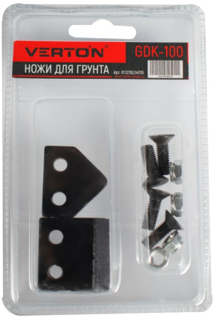 Ножи для грунта VERTON GDK-100 (прямые ножи,2 шт/уп, ДШВ 30*30*4 мм, кол-во винтов 4, рез ножа 5*0,8*12, посадочн. отв. 2, расстояние между посадочн. отв. 16 мм) 