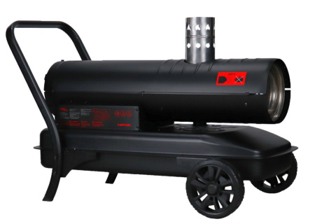 Дизельная тепловая пушка Verton Air DH-36DМ (Непрям.нагрев,36кВт,750м3/ч.,2.4кг/ч,бак 51л.,D выхл.трубы 110мм.,цифр.дисплей,манометр,защита от перегрева,колеса,дизель/керосин)