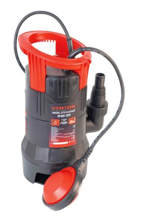 Дренажный насос фекальник для грязной воды Verton AQUA DP400/35PE (мощн.400Вт.,напр. 230/50 В/Гц.,макс. выс.5 м.,произв.135 л/мин.,макс.темп. 35.,IPX8.,нижн.забор воды.,диаметр частиц 35мм.,пласт.корпус.,поплавок,внешний поплавок) - 4 шт/кор.