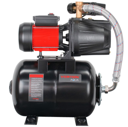 Насосная станция автоматическая Verton AQUA PS1200CL/24(Удлиненный чугун. корпус,1200Вт,230В/50Гц,Qmax 55л/мин,V24л, max забор 9м,Hmax50м,Øвх./вых.1", Р 1,5-3 бар,Tmax жидк.0-60°C,соед.шланг 32 мм,встр. эжектор,крыльчатка PPO,кнопка питания сети)