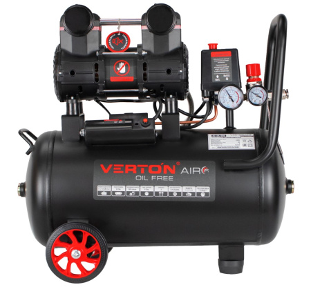 Компрессор безмасляный Verton Air AC-24/260 (230/50 В/Гц, б/масл. 260л/мин, V 24 л, макс. дав.8 бар, мощн. 1,1кВт, част. вращ. двиг. 2850 об/мин,рапид/быстросъем, асинх. однофаз.)