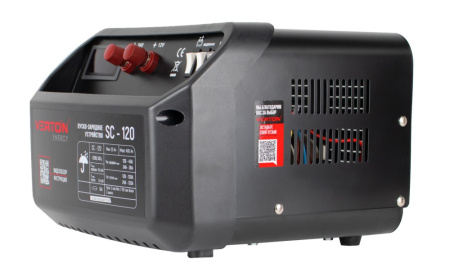 Пуско-зарядное устройство VERTON Energy SC-120 (напр.сети 230/50 В/Гц,напр.АКБ 12/24В,емкость зар. АКБ (мин/макс) 20-400 Ач,макс.ток зар./зап. 40А/120А,WET, 12В потр.мощн. 1,08/2,16кВт,3 реж, зар,IP20)
