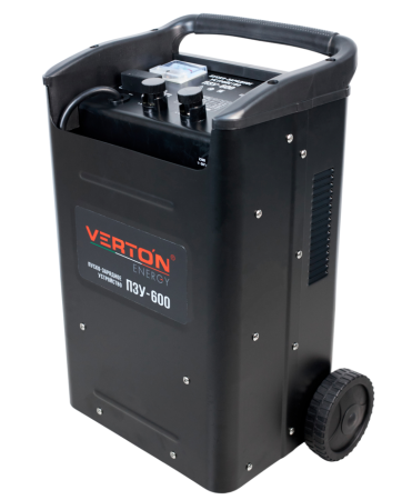 Пуско-зарядное устройство VERTON Energy ПЗУ- 600 (напр.сети 230/50 В/Гц,напр.АКБ 12/24В,емкость зар. АКБ (мин/макс) 20-1000 Ач,макс.ток зар./зап. 90А/600А,WET/AGM,12В потр.мощн.3,6/7,2кВт,6 реж. зар,IP20)