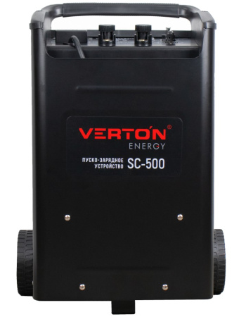 Пуско-зарядное устройство VERTON Energy SC-500 (напр.сети 230/50 В/Гц,напр. АКБ 12/24В,емкость зар. АКБ (мин/макс)20-800 Ач,ток зар/зап. 75A/500А,WET,12В потр.мощн.3,0/6,0кВт,6 реж. зар,IP20)