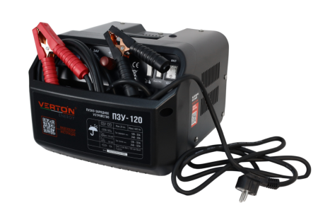 Пуско-зарядное устройство VERTON Energy ПЗУ- 120 (напр.сети 230/50 В/Гц,напр.АКБ 12/24В,емкость зар. АКБ (мин/макс) 20-400 Ач,макс.ток зар./зап. 40А/120А,WET/AGM, 12В потр.мощн. 1,08/2,16кВт,3 реж, зар,IP20)