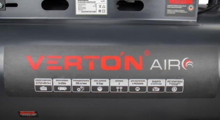 Компрессор ременной Verton Air AC-200/700R (380/50 В/Гц,масл.ремен. произв. 700л/мин, V 200л, макс. дав.10 бар, мощн. 3,7 кВт, част. вращ. двиг. 2800 об/мин,итальянский тип компрессорного блока,рапид, асинх. трехфаз.)