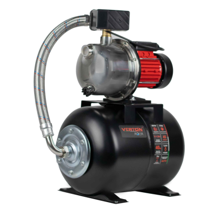 Насосная станция автоматическая Verton AQUA PS600S/24 (Нерж.ст.,600Вт,230В/50Гц,Q max45л/мин,V24л,глуб.8м,Hmax40м,диам. вх./вых.1, давл.3 бар,Tmax жидк.0-60°C,внеш.диам.шланга32 мм,внутр.диам.шланга25мм)
