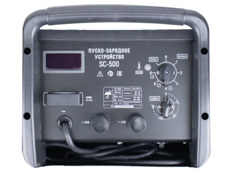 Пуско-зарядное устройство VERTON Energy SC-500 (напр.сети 230/50 В/Гц,напр. АКБ 12/24В,емкость зар. АКБ (мин/макс)20-800 Ач,ток зар/зап. 75A/500А,WET,12В потр.мощн.3,0/6,0кВт,6 реж. зар,IP20)