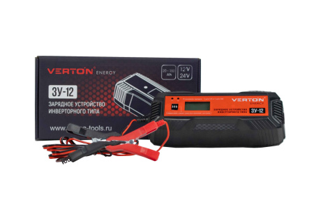 Зарядное устройство VERTON Energy ЗУ-12 (230/50 В/Гц, мощн. 80Вт. напряж. аккум. 12/24 В,емкость обсл. аккум.20-150Ач,заряд. ток 12А, раб. темп. (-20) - (+40) С, LCD) 10 шт/уп